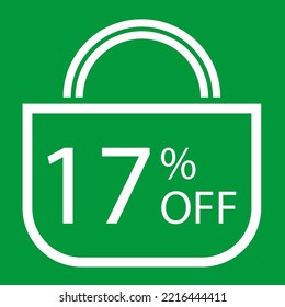 17 percent off. Green banner with shopping bag illustration.