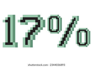 17 percent with pixel art 3d. Vector illustration.