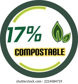 17% percentage of compostable circular vector art illustration with fantastic looking font and green black and orange colors