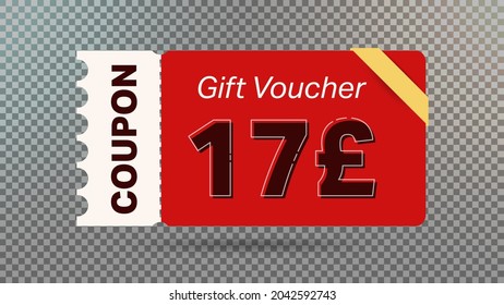 17 Pound coupon promotion sale for website, internet ads, social media.Big sale and super sale coupon code Pound 17 discount gift voucher coupon vector illustration summer offer ends weekend