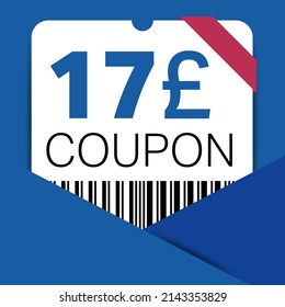 17 Pound Coupon promotion sale for a website, internet ads, social media gift 17 off discount voucher. Big sale and super sale coupon discount. Price Tag Mega Coupon discount vector illustration.