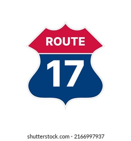 17 route sign icon. Vector road highway interstate American freeway us California route 17 symbol
