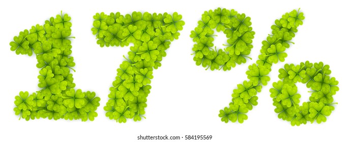 17% Saint Patrick's Day discount vector number made from little four-leaf clovers