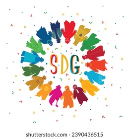 The 17 SDGs people hand drawn vector set  in UN colors. The SDGs are a collection of 17 interlinked objectives