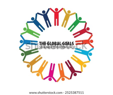 The 17 SDGs stick man community. Support SDG goals. The global goals. 17, sdg, partnership, global, sdgs, business, goals, social, background, community, concept. Vector illustration. 
