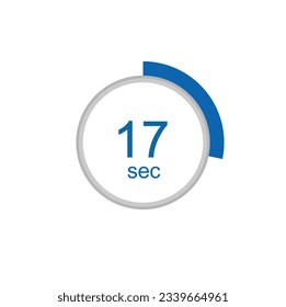 17 seconds timer clock. 17 sec stopwatch icon countdown time digital stop chronometer.
