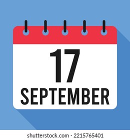 Calendario del 17 de septiembre. Fondo Azul. Calendario de vectores.