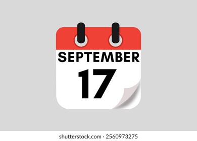 17 September calendar icon text page monthly web design on red, white, black and ash background vector, icon, or illustration with the month of September 17