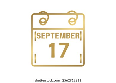 17 September calendar icon text page monthly web design on golden and white background vector, icon, or illustration with the month of September 17