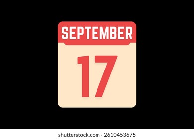 17 September icon text page monthly web design on coral, white, tangerine and black background vector, icon, or illustration with the month of September 17