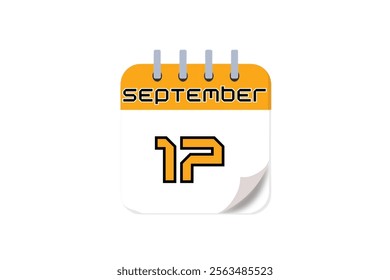 17 September month single day vector, illustration, calendar with yellow, black and white color background calendar September 17