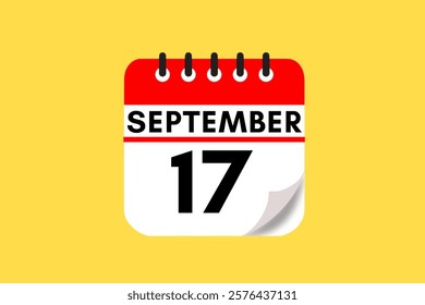 17 September month single day vector, illustration, calendar with red, black, white and yellow color background calendar September 17