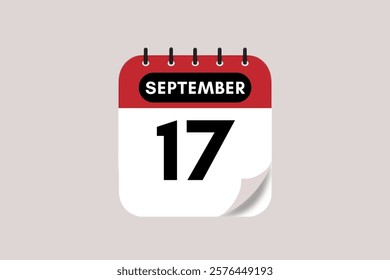 17 September month single day vector, illustration, calendar with rose red, black and off-white color background calendar September 17