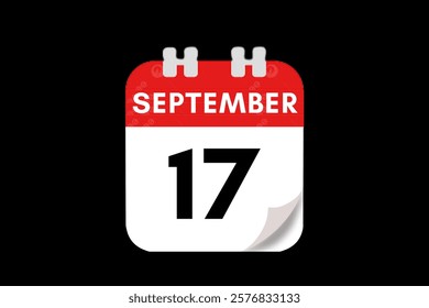 17 September month single day vector, illustration, calendar with red, gray, white and black color background calendar September 17