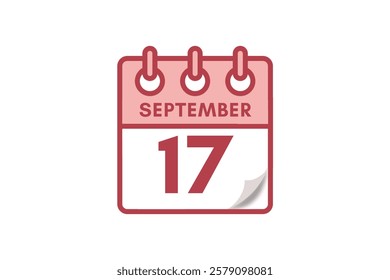 17 September month single day vector, illustration, calendar with maroon, rose and white color background calendar September 17