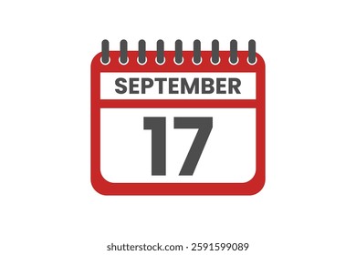 17 September month single day vector, illustration, calendar with red, black and white color background calendar September 17