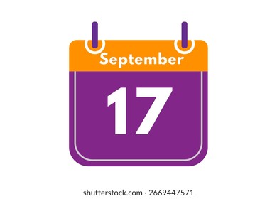 17 setembro mês vetor dia único, ilustração, calendário com laranja, roxo, cinzas e branco ícone de calendário de fundo de 17 de setembro