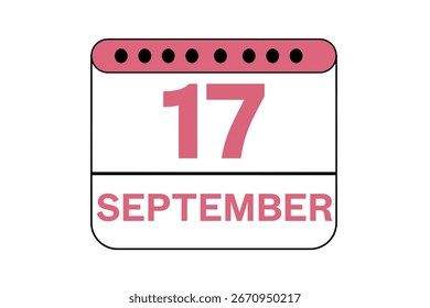 17 setembro mês vetor dia único, ilustração, calendário com pêssego, preto e branco ícone de calendário de fundo de cor de 17 de setembro