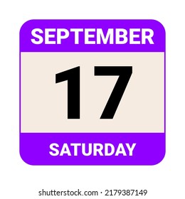 17 September, Saturday. Date template. Useful design for calendar or event promotion. Vector illustration EPS 10 File