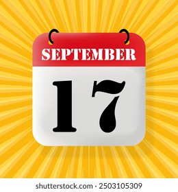 17 September. Speech bubble with calendar 2024, 2025. Year, month, day, week, time management. Planning concept. 3d illustration. Pop art style. Vector line icon for Business and Advertising