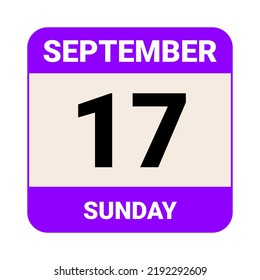 17 September, Sunday. Date template. Useful design for calendar or event promotion. Vector illustration EPS 10 File. 