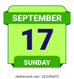 17 September, Sunday. Date template. Useful design for calendar or event promotion. Vector illustration EPS 10 File. Isolated on white background.