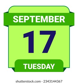 17 September, Tuesday. Date template. Useful design for calendar or event promotion. Vector illustration EPS 10 File. Isolated on white background. 