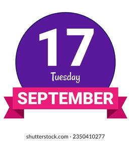 17 de septiembre, martes. Plantilla de fecha. Diseño útil para la promoción de calendarios o eventos. Ilustración vectorial Archivo EPS 10. Aislado sobre fondo blanco. 