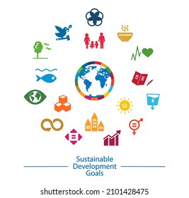 17 Sustainable Development Goals set by the United Nations General Assembly, Agenda 2030. Set of isolated icons. Vector illustration EPS 10