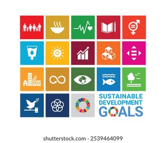 17 Sustainable Development Goals symbol icon vector. Symbol, sustainable, icon, social, development, concept. Can use for infographic, banner, poster, web design. Vector isolated on white background.