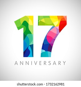 17 th anniversary numbers. 17 years old logotype. Bright congrats. Isolated abstract graphic design template. Creative 1, 7 3D digits. Up to 17%, -17% percent off discount. Congratulation concept. svg