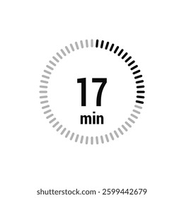 17 timer minutes symbol icon vector black style isolated on white background. Clock, stopwatch, sport icon