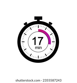 17 timer minutes symbol, 17 min timer clock icon flat design isolated on white background.
