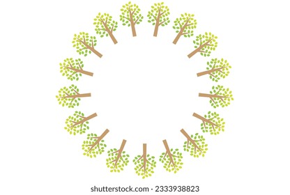 17 árboles dispuestos en círculo con espacio de copia en el medio, una imagen de la naturaleza y la ecología, Ilustración vectorial