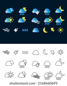 17 unique meteorological weather icons, available in 2 versions