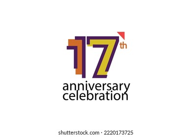 17 year anniversary celebration abstract style logotype. anniversary with purple, yellow, orange color isolated on white background, vector design for celebration, invitation, greeting card - Vector