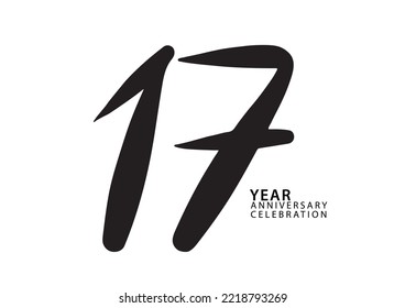 17 year anniversary celebration black color logotype vector, 17 number design, 17th Birthday invitation, logo number design vector illustration
