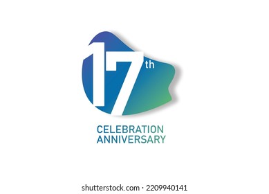 17 year anniversary celebration fun style logotype. anniversary white logo with green blue color isolated on red background, vector design for celebration, invitation and greeting card - Vector
