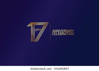 17 year anniversary celebration Gold Line. logotype isolated on Blue background for celebration, invitation card, and greeting card-Vector