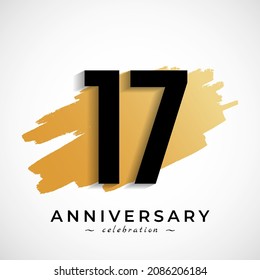 17 Year Anniversary Celebration with Gold Brush Symbol. Happy Anniversary Greeting Celebrates Event Isolated on White Background