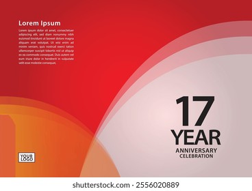 17 year anniversary celebration logotype on red background for poster, banner, leaflet, flyer, brochure, web, invitations or greeting card, 17 number design, 17th Birthday invitation, anniversary logo