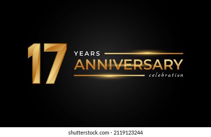 17 Year Anniversary Celebration with Shiny Golden and Silver Color for Celebration Event, Wedding, Greeting card, and Invitation Isolated on Black Background