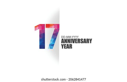 17 year anniversary full color polygon geometry style background for event, birthday, gift - vector