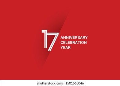 17 year anniversary, minimalist year logo jubilee, greeting card. Birthday invitation. White space vector illustration on white background - Vector