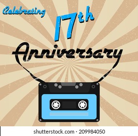 17 year anniversary retro label, 17th anniversary decorative retro poster - vector illustration