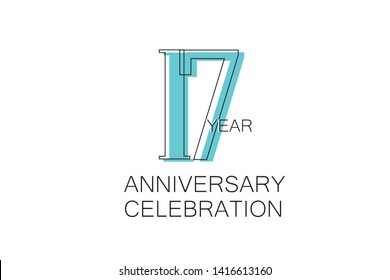 17 year Anniversary, Sleek and Clean Design, Inspired by Comic and Magazine Looks, Pastel Blue Color, Dedicated for invitation, greeting card - Vector