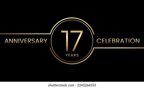 17 year anniversary. Anniversary template design with golden ring. Logo Vector Illustration