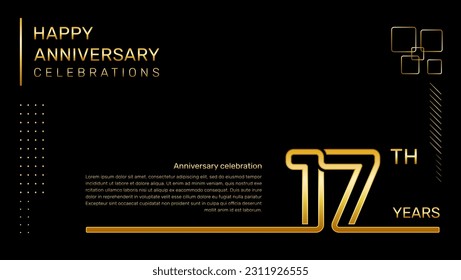 17 year anniversary template with gold color number and text, vector template