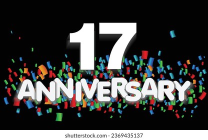 17 year anniversary vector banner template. paper banner with color confetti. Vector illustration.