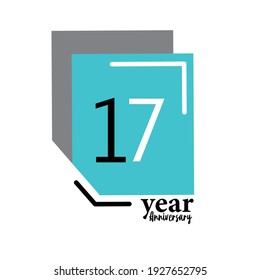 17 Year Anniversary Vector Template Design Illustration Blue Box Elegant White Background